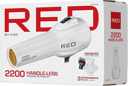 Miniatura 8 de Red by KISS Secador de pelo HandleLess de 2200 W, turmalina de cerámica, color blanco, 3 ajustes de calor, Pik y difusor incluidos, agarre cómodo,