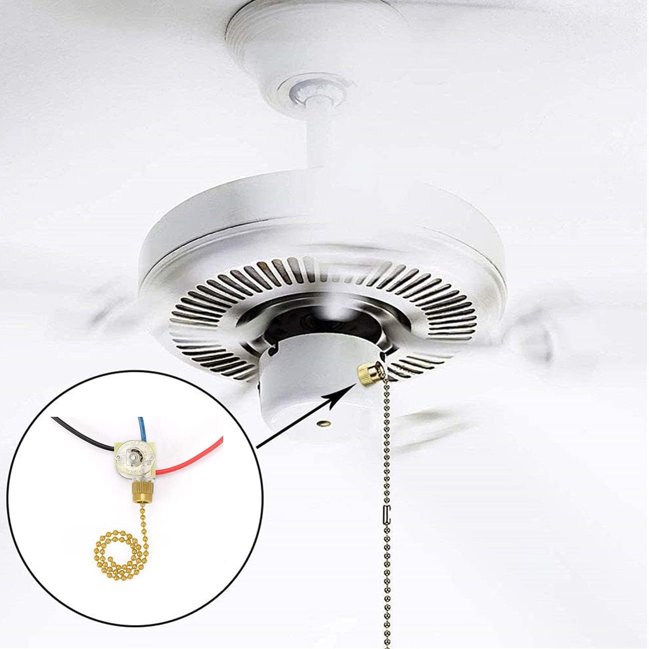 Ceiling Fan Pull Switch Zing Ear ZE-110 3 Wire 3 Way 2 Circuit 4 Position Fan Speed Pull Chain Light Switch Replacement with Pulling String, Brass