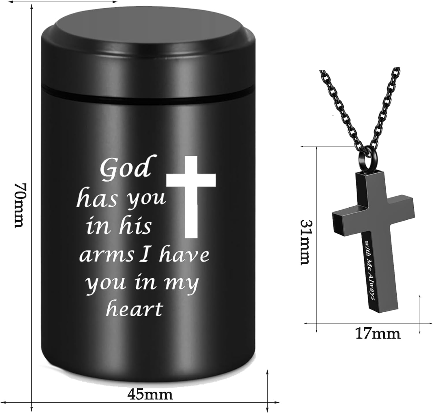 Small Cremation Urn for Human Ashes Set of 6 - Cremation Keepsake Urn for Ashes Adult Male Sharing Urns with Necklace Urn，Set of 6 Black Cross
