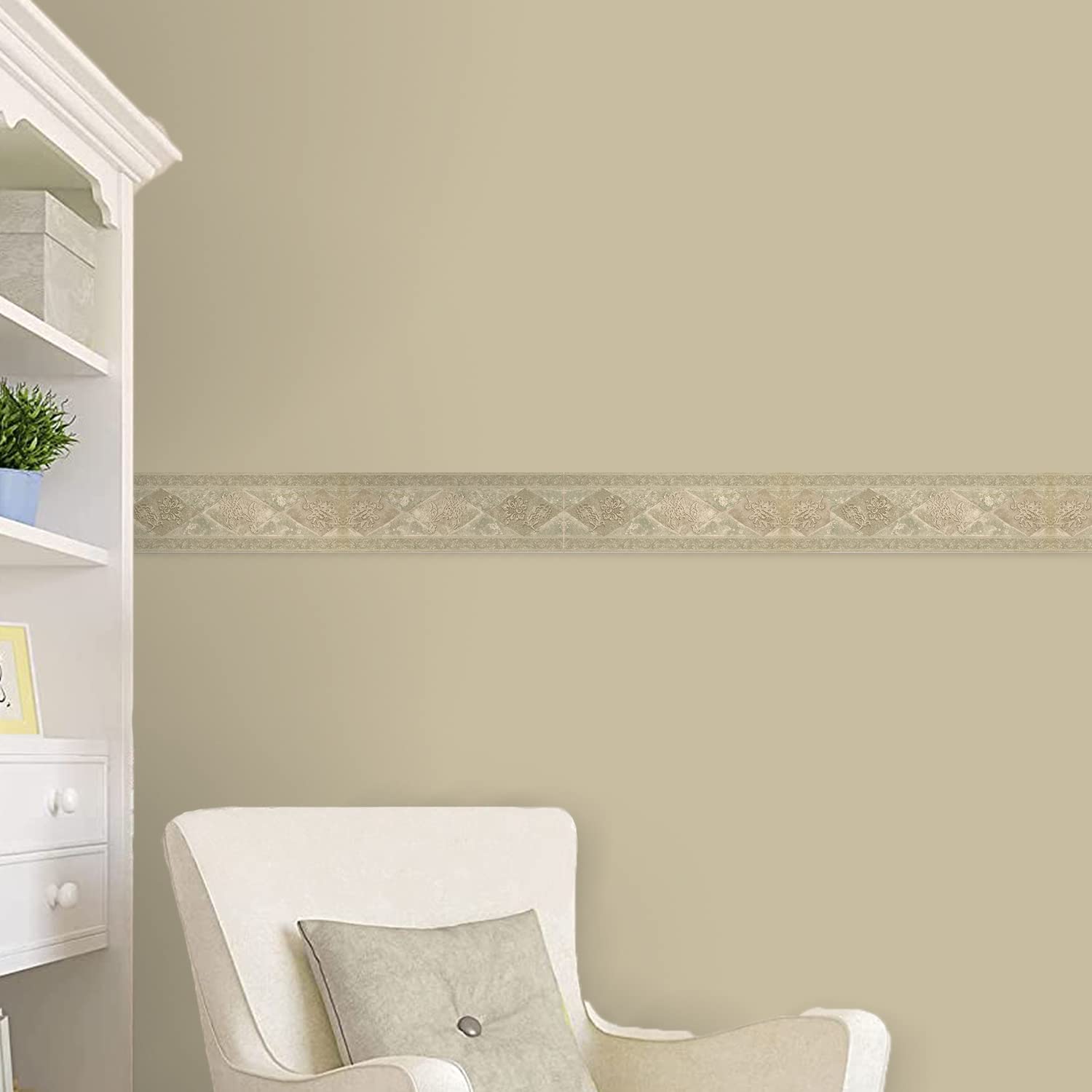 Concord Vintage Floral Wallpaper Border – Gold & Brown Rhombus Pattern, Pre-Pasted, Washable, For Bathroom, Bedroom, Dining (15ft X 7in)