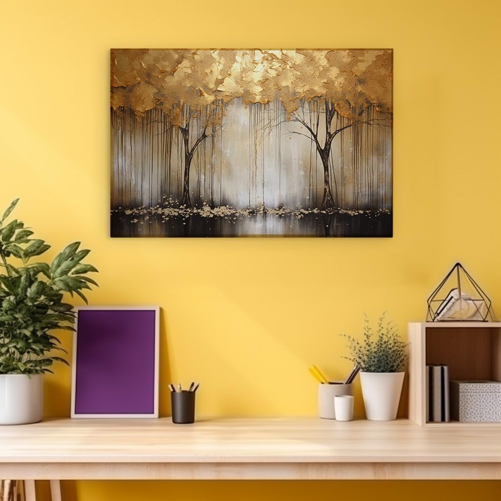 Canvas for Living room. Golden Serenity: A Dreamscape of Abstract Elegance, 27 x 18 inch Canvas Wall Art - Contemporary Masterpieces - Modern Home Decor