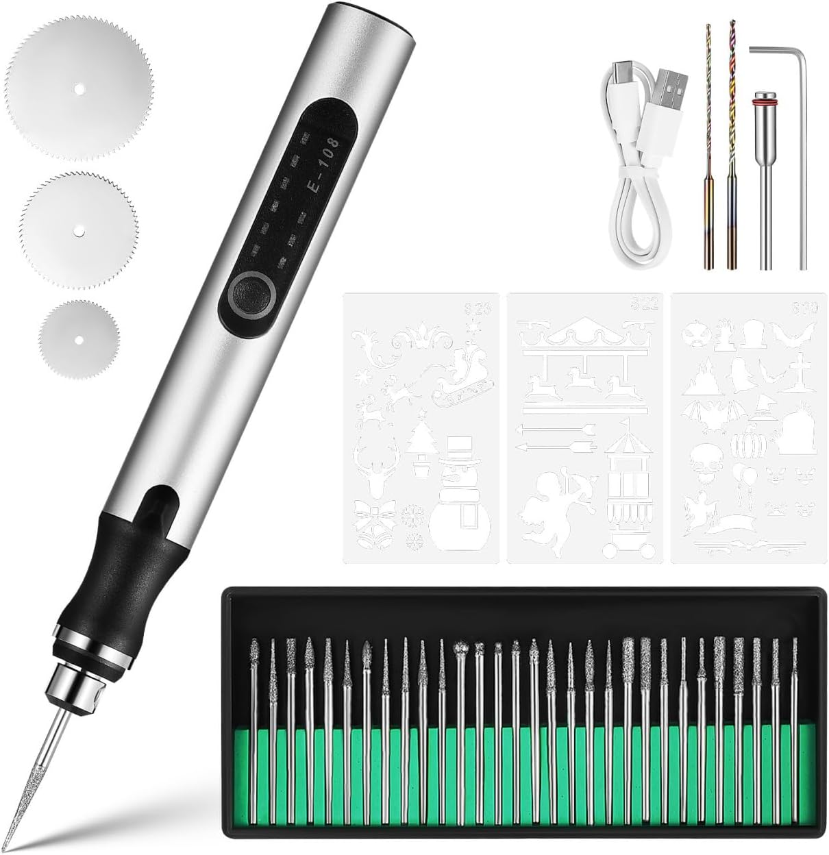 Micro Electric Engraving Pen Set with 108+40 Accessories Adjustable Speed Rotary Tool for Metal Wood Plastic and Jewelry Making
