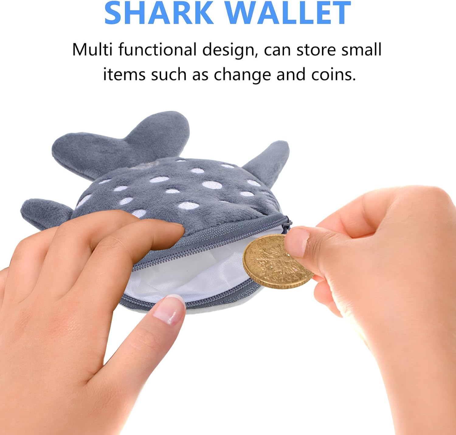 MAGICLULU Plush Shark Coin Purse Set with Zipper, Cute Small Coin Pouch, Soft Blue and Gray Wallets and Boys, Key Holder for Travel and Everyday Use