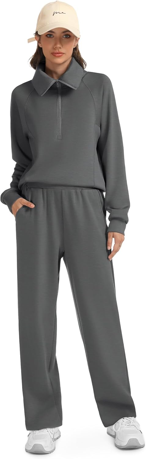 Casly Lamiit Women's 2 Piece Sets Sweatsuit Lapel Half Zip Sweatshirt Sweatpants Lounge Matching Sets Fall Outfits - Image 5