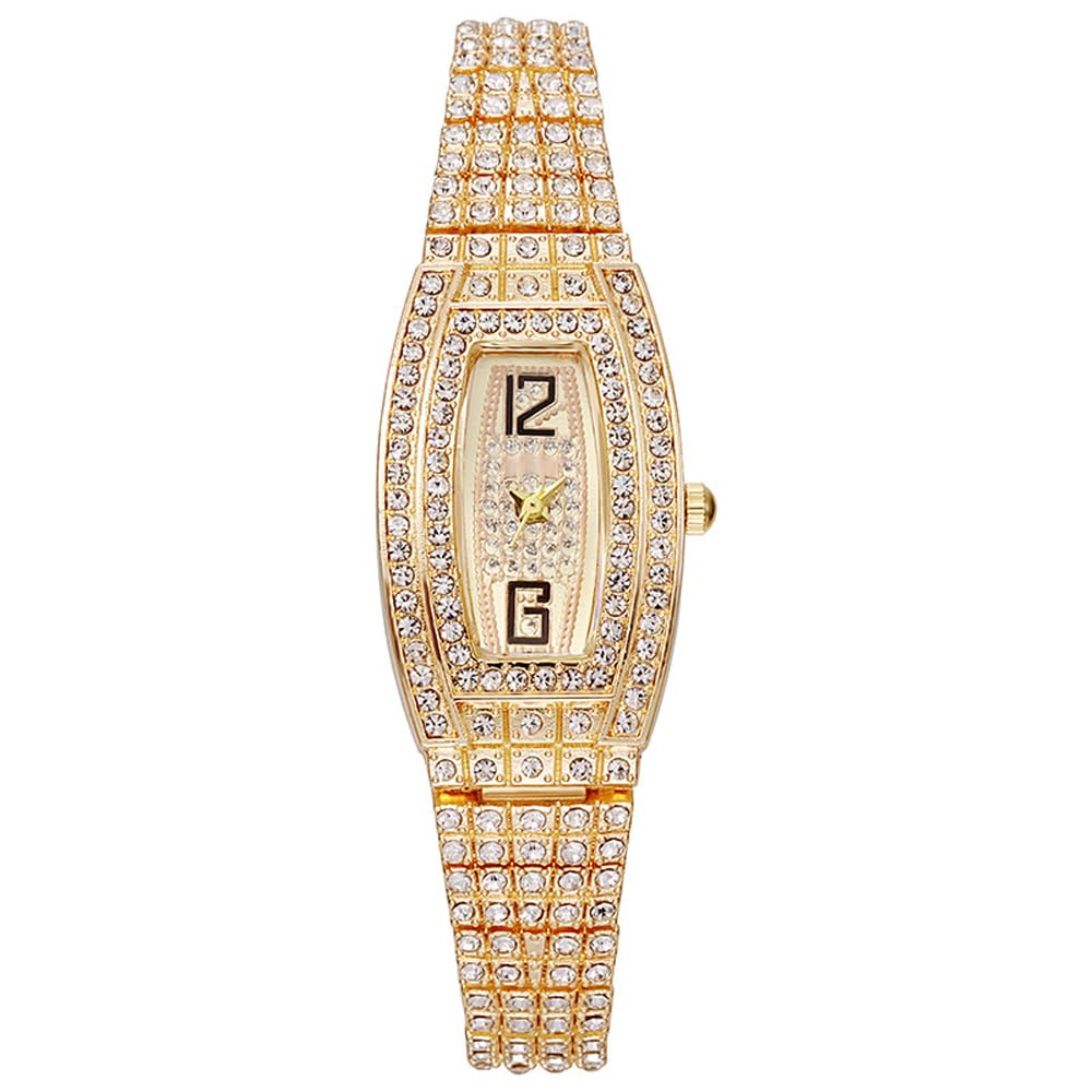 Weicam Women Simple Square Dial with Crystal Classic Analog Quartz Wrist Watches (Gold)