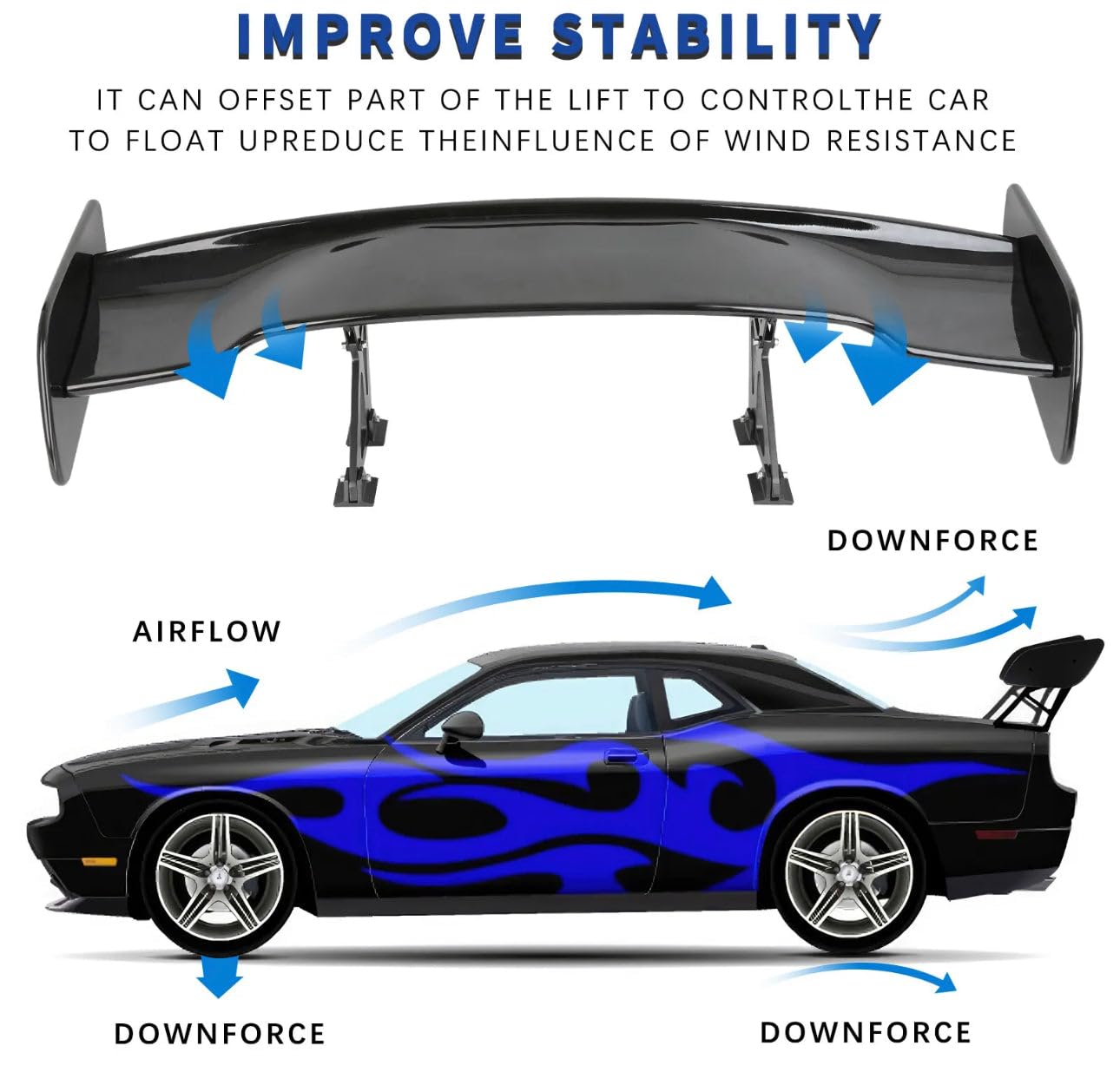 IKON MOTORSPORTS, Universal Fit 57'' Inch Trunk Spoiler, 12 Height