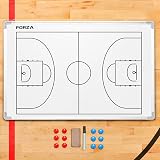 FORZA 90cm x 60cm Sport Coaching Board | 13 Sport Options | Double-Sided Dry Wipe Tactics Board – Includes Magnets, Pen & Eraser (with Carry Bag, Basketball)
