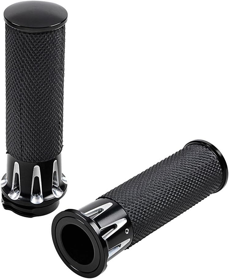 Motorcycle Left & Right Black 1" Handlebar Hand Grips Bar End Cap Throttle for Harley Motorcycle HD