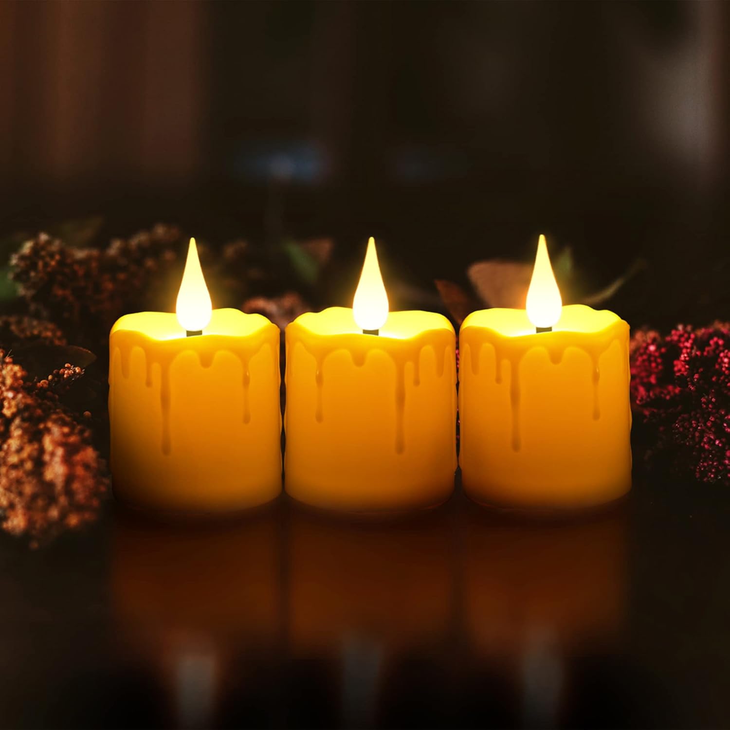 yunsheng Rechargeable Flameless Votive Candles with Remote Timer, D2 x H3 inches in/Outdoor Waterproof Flameless Flickering Electric Candles, 3D Wick Battery Operated LED Tea Lights, Set of 6, Ivory