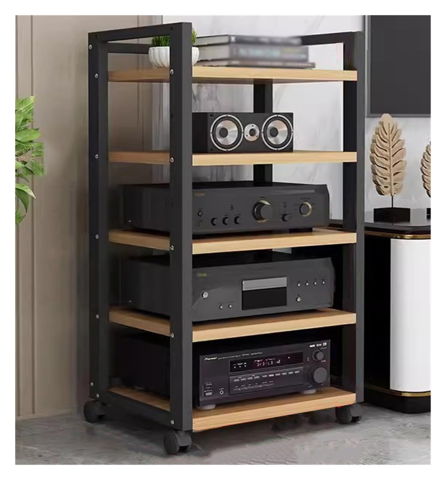 Stojak Na Sprzęt Audio-Wideo Do Salonu/Domu, Stojak Na Sprzęt Stereo, Stojący, Wytrzymały, Z Regulowaną Wysokością Półki I Kółkami, Czarny, Nr 2,5