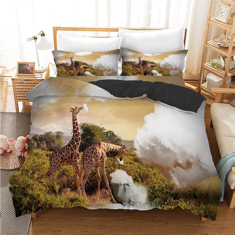 Linge de lit de qualité supérieure 240x260 cm avec housse de couette zippée motif girafe moderne