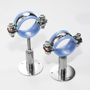 AKIHISA 2 Pcs 304 Stainless Steel Pipe Supports, Wall Mount Ceiling Mount Pipe Hanger, Pipe Holder for OD Pipe 70-76MM Adjustable Height Range 50-100mm