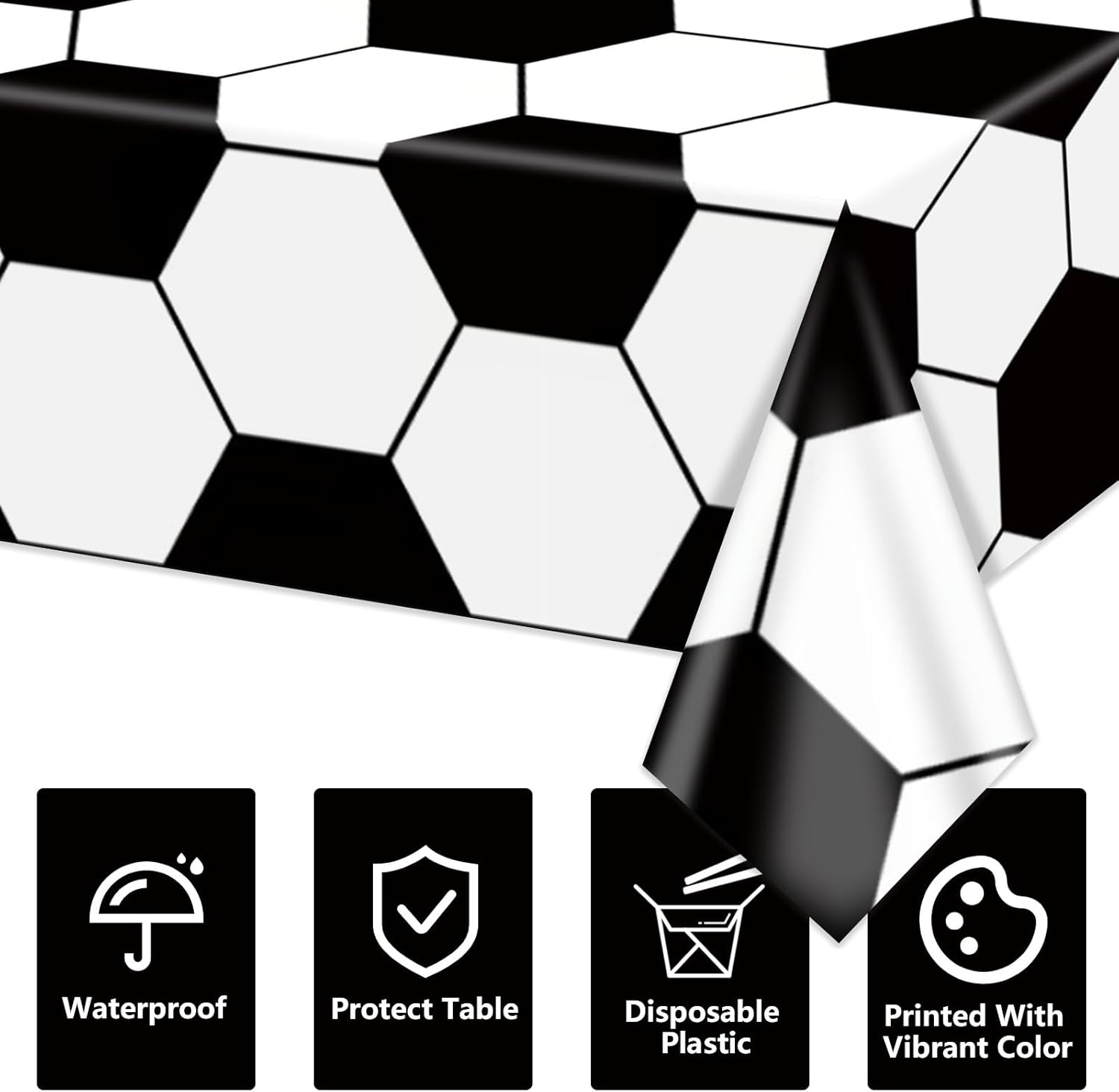 Soccer Table Cloth, 4 Pack Rectangle Soccer Pattern Party Table Covers for Children's Sports Birthday Party Decorations Picnic, 51 x 86 inch
