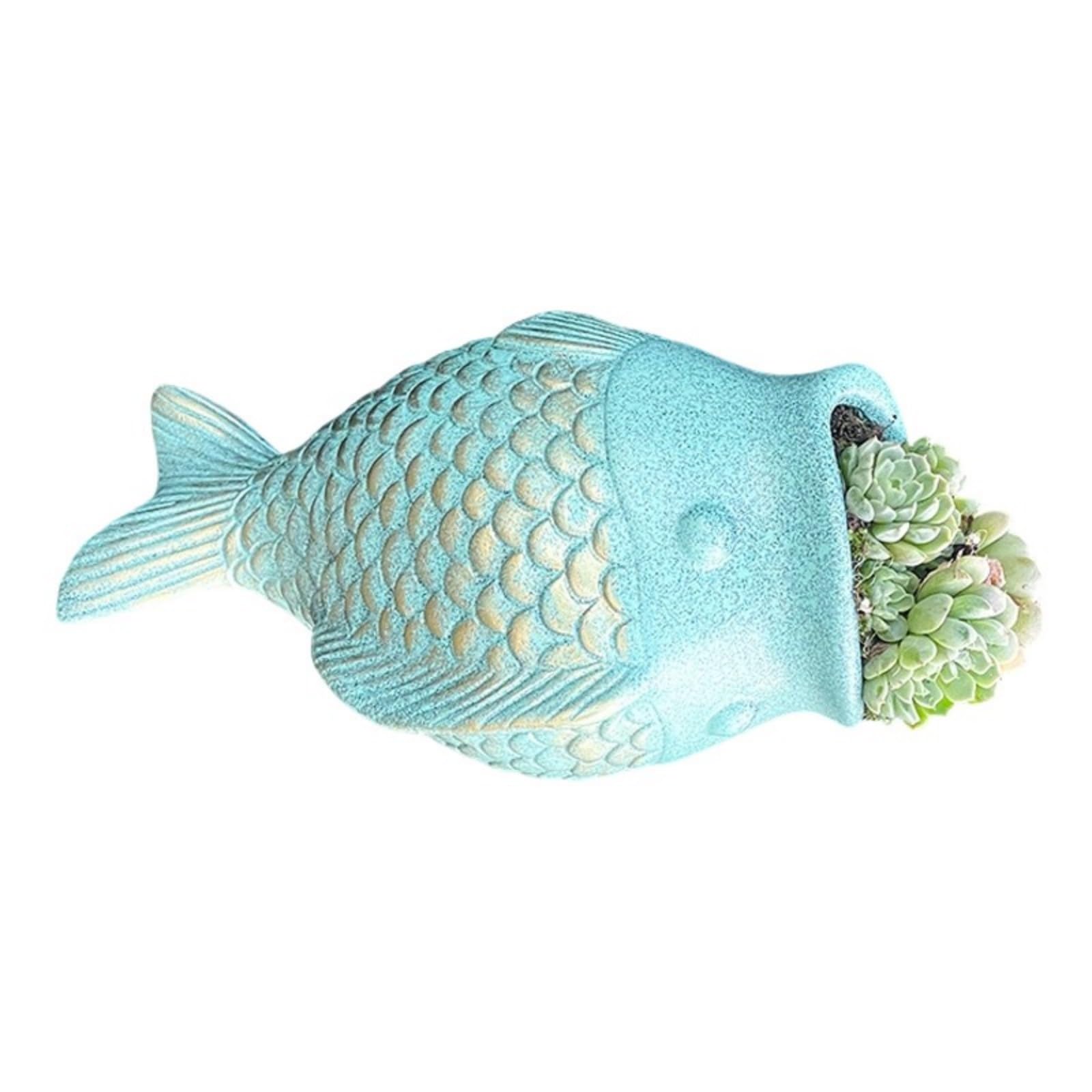 Piceioep Creative Fish Flowerpot Green Potted Plant Container Home Courtyard Garden Decoration Resin Handicraft Ornament Gift Indoor Outdoor Wall Planter