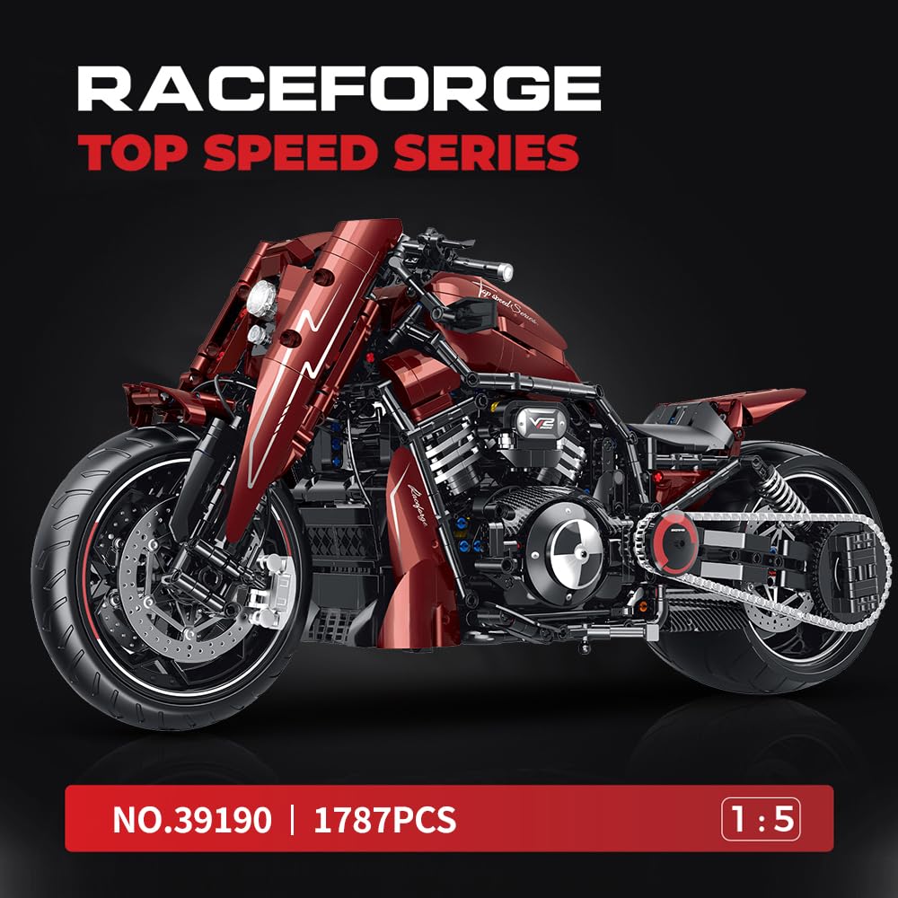 DUANT Tecnica di blocchi di fissaggio per moto American Cruiser, una moto MOC in scala 1:5, un pezzo da collezione ed esposizione, un ottimo regalo per adulti.