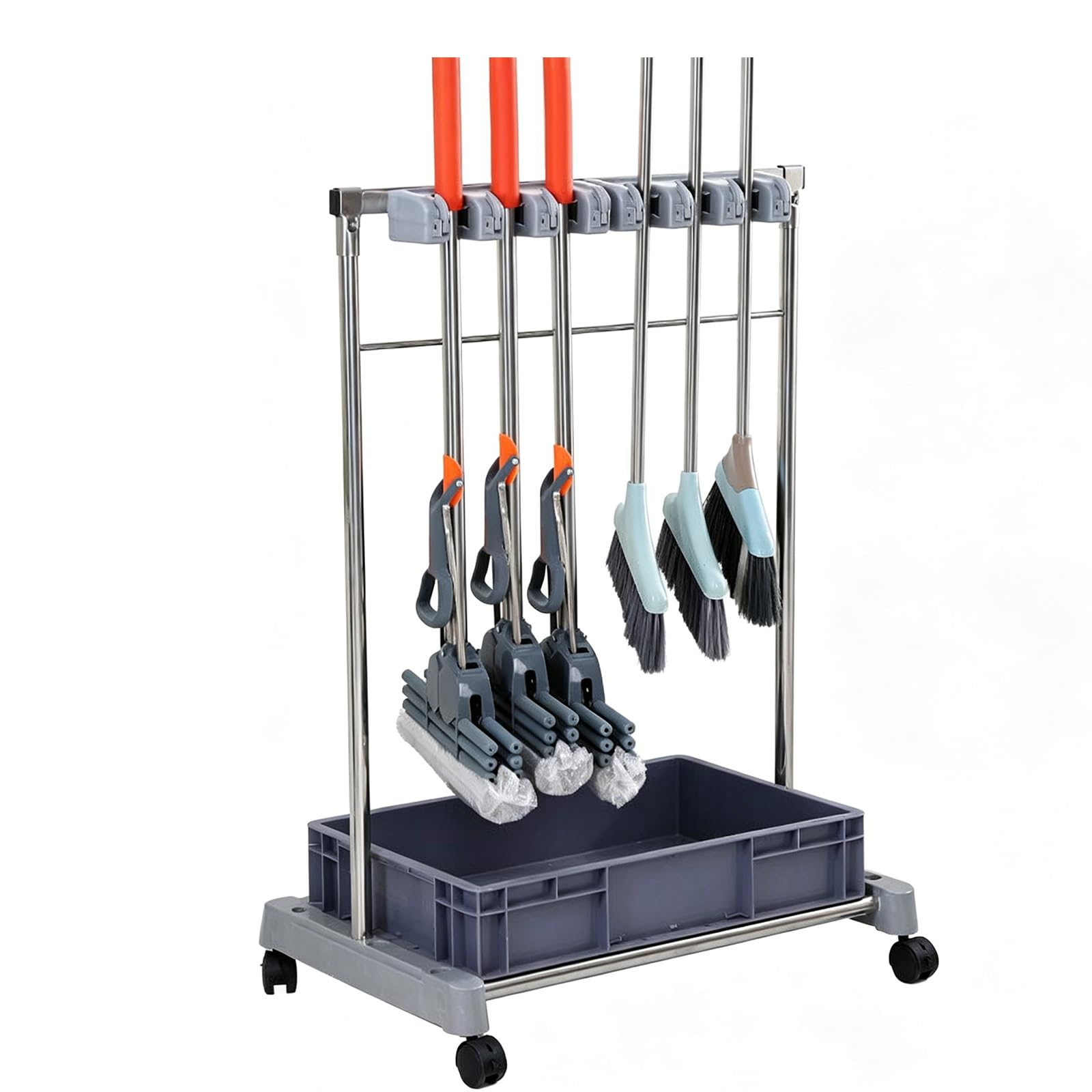 SARKEY Broom Mop Holder Cleaning Supplies Organizer,Freestanding Storage Cart,Rolling Janitor Cart With Wheels,Drip Tray,Solves The Problem Of Dripping Mops And Wet Floors(100x46x100cm(39x18x39in))