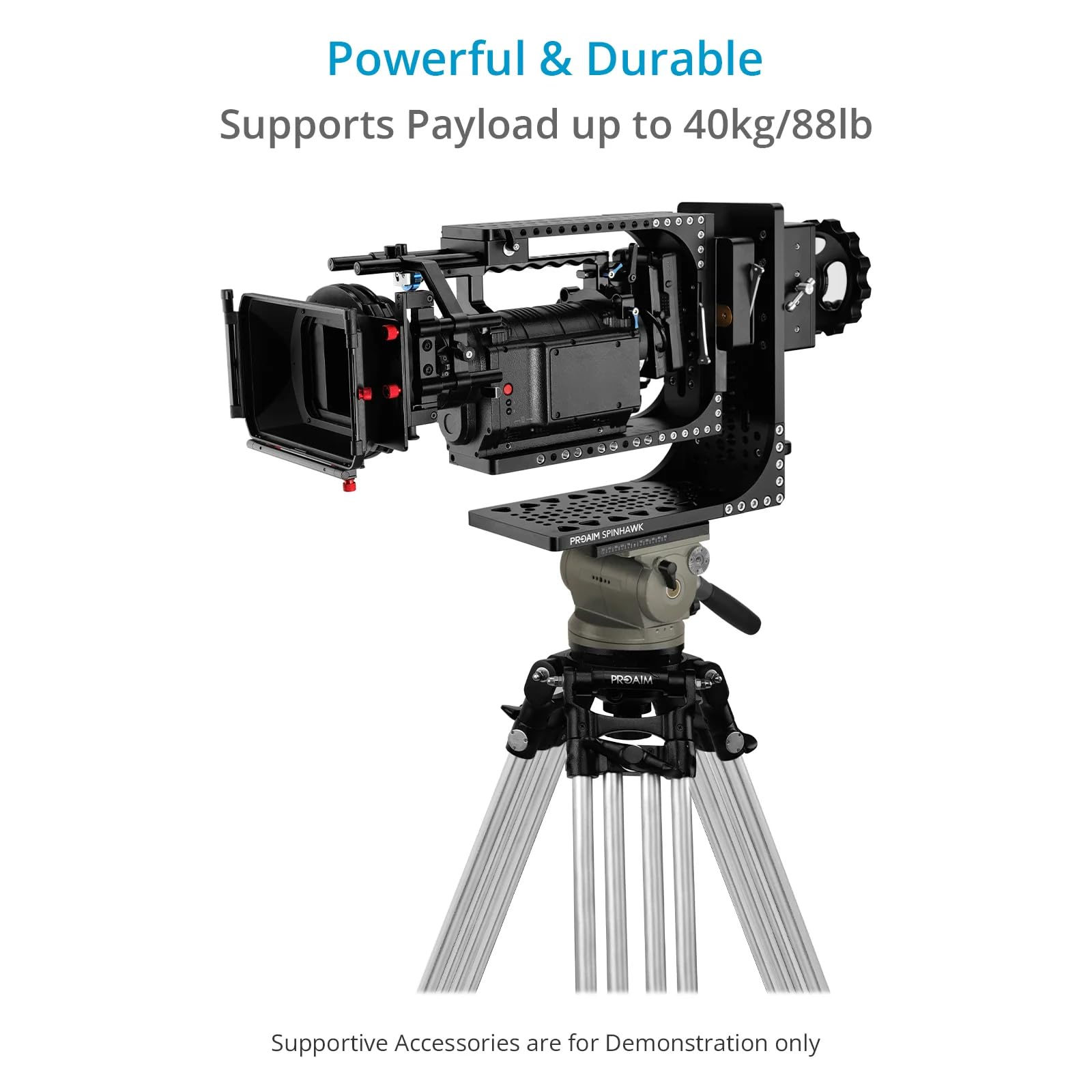 Cabezal PROAIM Spinhawk 360° para rigs de Cine Pesados, Carga 40 kg | Captura planos tipo barrel roll con manivela manual; rotación suave continua 360° para tomas cinematográficas