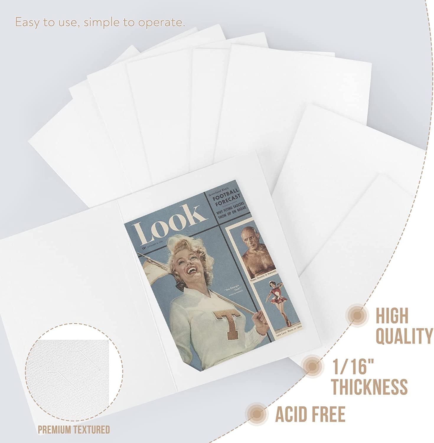 Golden State Art, Pack of 100, 6x8 or 8x10 Photo Folders, Cardboard Picture Frame, Paper Frame Cards, Greetings/Invitation Special Events: Graduation, Christmas, Wedding(White)