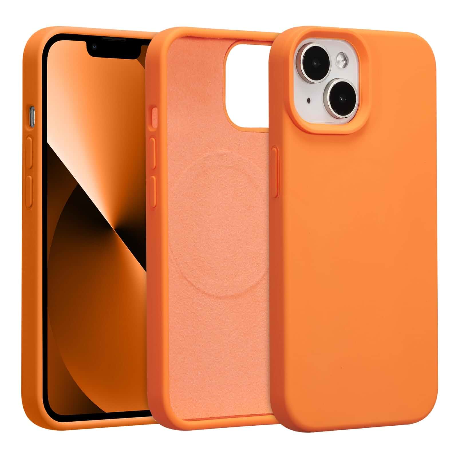 Magnetic Silicone Case for iPhone 13/14,Orange [Compatible with Magsafe][Soft Anti-Scratch Microfiber Lining],Slim Soft Thin Shockproof Phone Cover