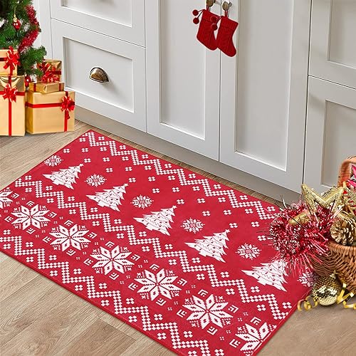 GlowSol Christmas Area Rug 2x3 Christmas Door Mat Rug Decorative Doormat Winter Welcome Floor Mat Non Slip Washable Bathroom Kitchen Entrance Rug for Indoor Outdoor Home Decor