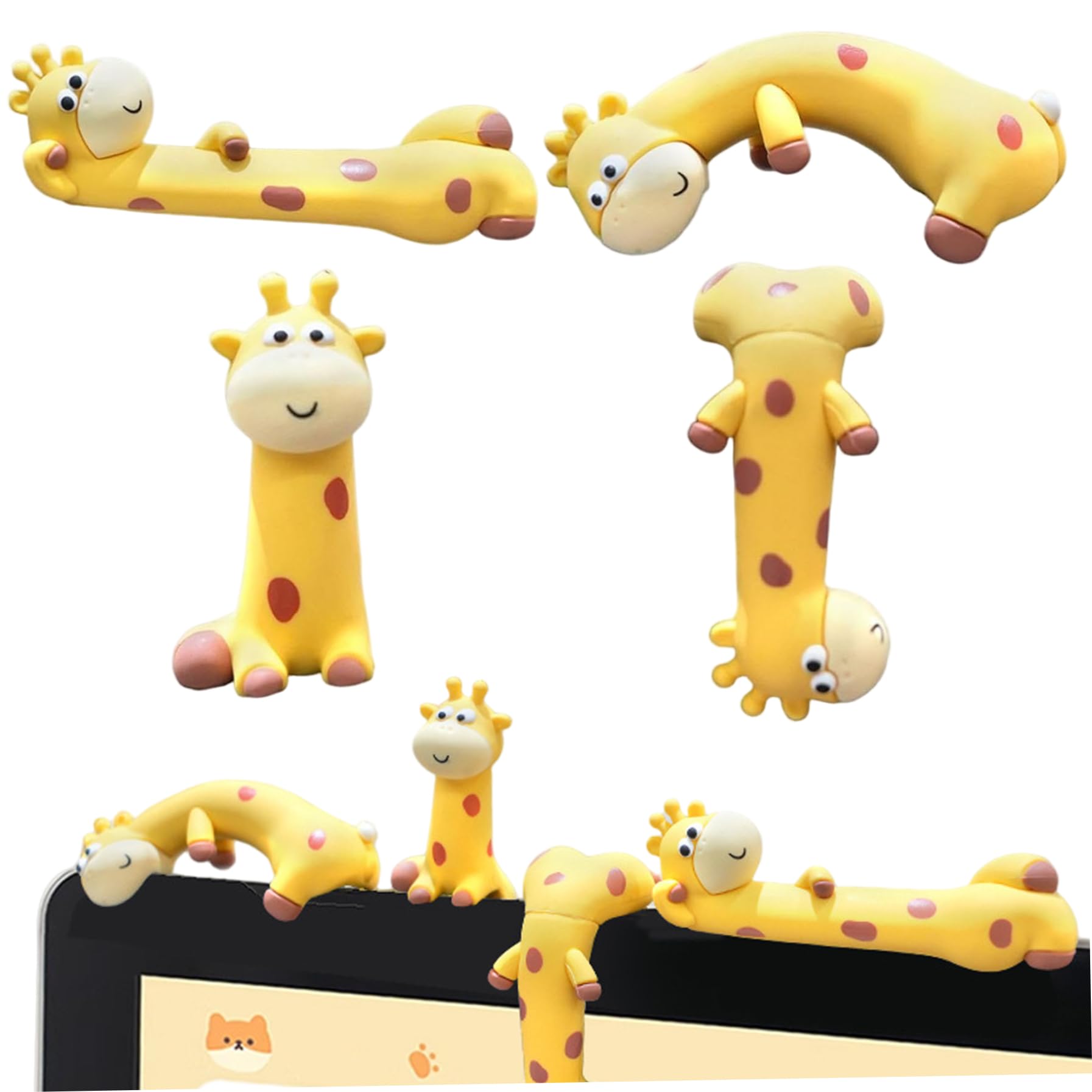 CAKEEYUM 4Pcs Monitor Decor Mini Resin Playful Giraffe Desk Figurines Funny Computer Decor 3D Craft Sculpture for Office Desk Car Dashboard Monitor, Figurines, Home, Cute