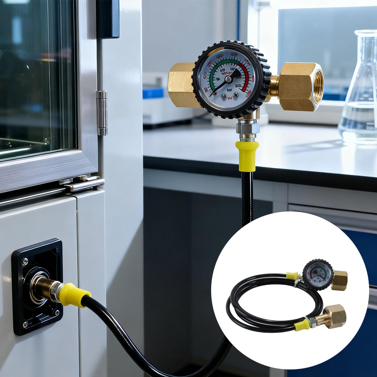 Manguera de transferencia de CO2 de 1,5 m con manómetro de 3000 PSI (2 roscas W21.8-14) para transferencia de CO2 de botella a botella grande.