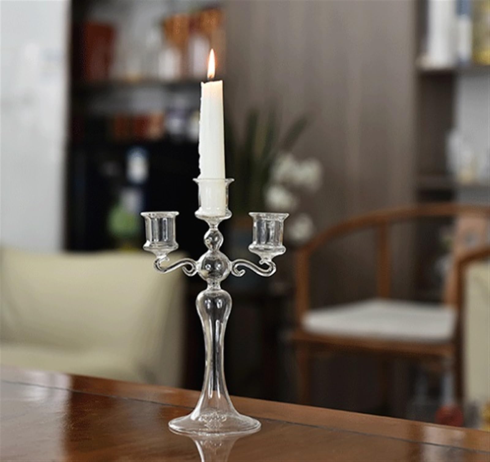 Porta Candele Candelabro Portacandele in Vetro A 3 Bracci, 3 Rami, Portacandele per Matrimoni, Decorazioni per La Casa Portacandele candeliere(Transparent)