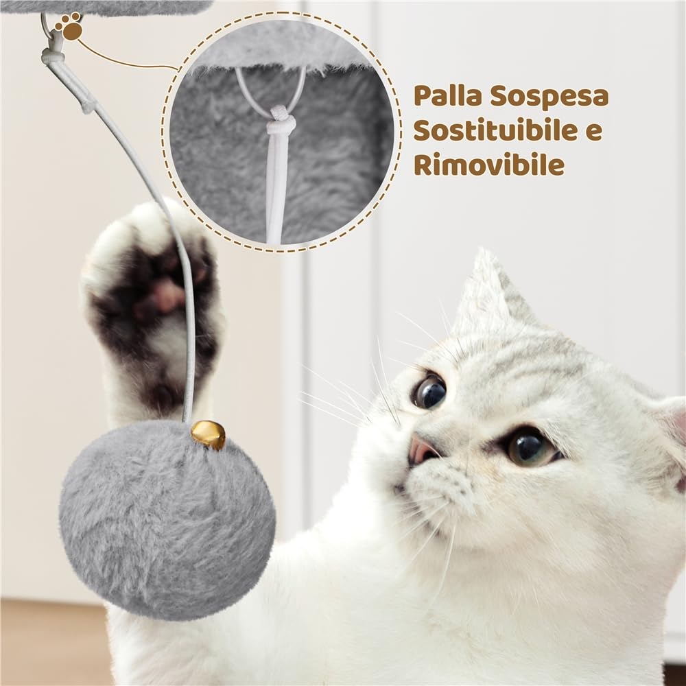 Yaheetech Tiragraffi Albero per Gatti con Posatoio Grande Graffiatoio per Gatti 40,5 x 40,5 x 59 cm Grigio Chiaro