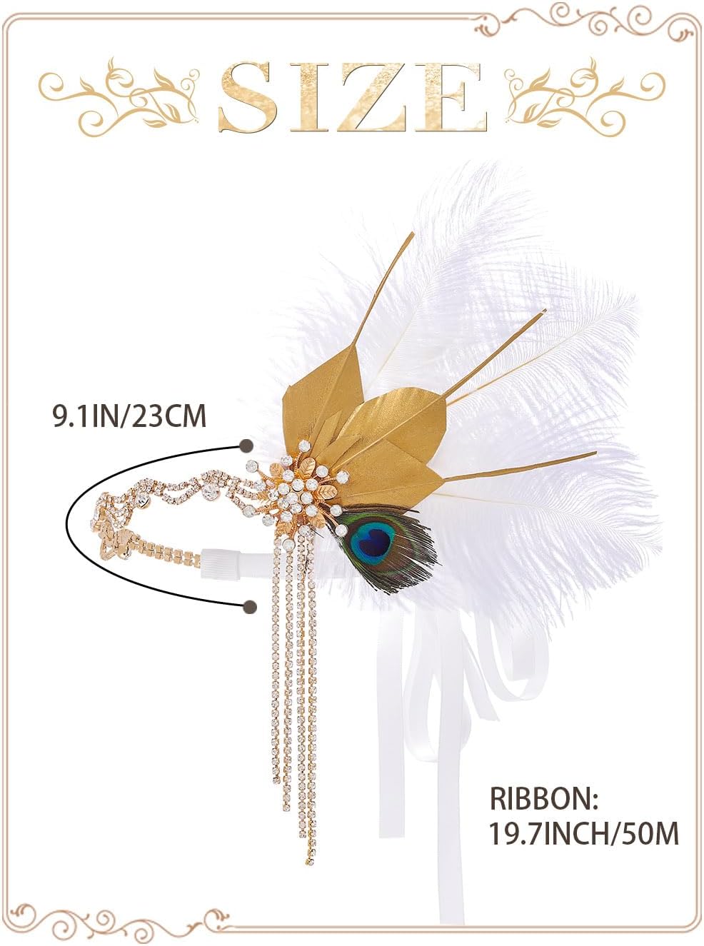 Formery 1920s Headband White Feather Flapper Headpiece Rhinestone Tassel Gatsby Accessories for Women - Image 6