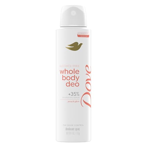 Dove Whole Body Deo Alcohol Free Deodorant Spray for Women 72-hour odor control Peach Glow 4 oz