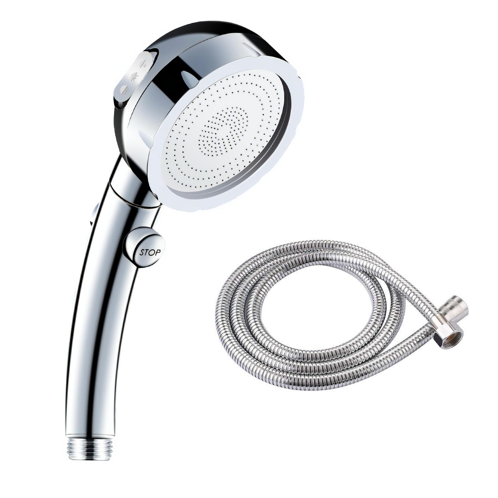 High Pressure 6 Setting Shower Head Extra 60" Long Hose Hand-Held with ON/OFF Switch and Spa Spray Mode - Hand Held Shower Head with Handheld Spray -