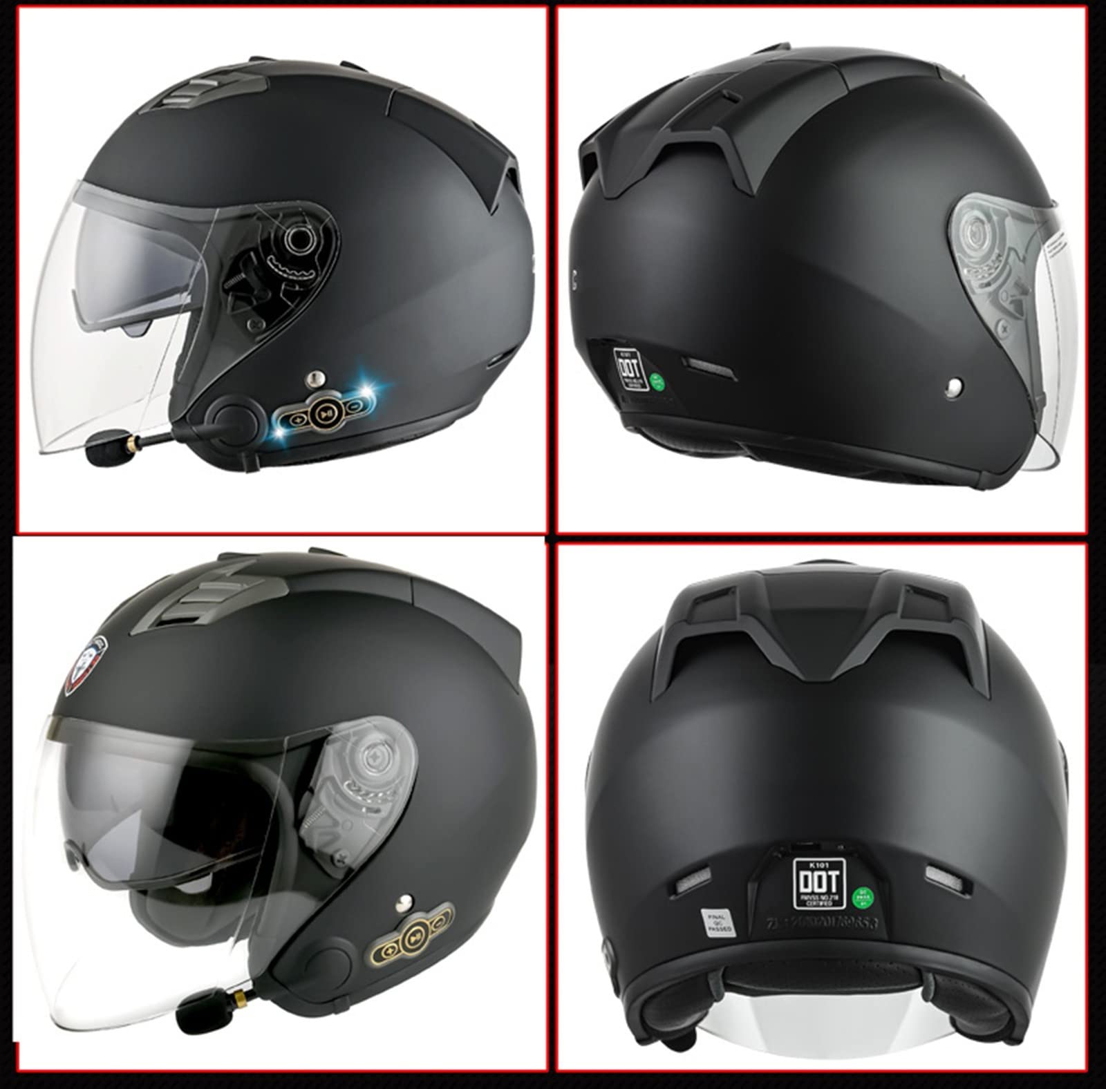 Casque Moto Jet Bluetooth Microphone Intégré, Casque Moto Ouvert avec Certification ECE, Adultes Unisex Motocyclette Électrique 3/4 Demi Casque, pour mobylette Scooter