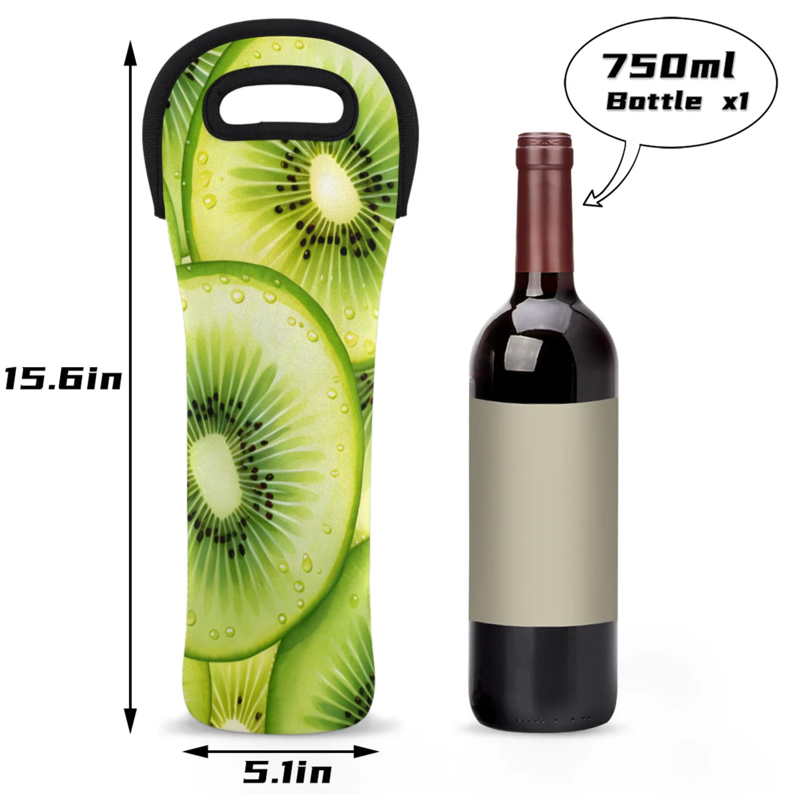 Neoprene Wine Tote Carrier Bag for Wine,Water, Champagne, Beer, Baby Bottles 15.6 x 5.1 Inches, Protective Wine Bag,Kiwi