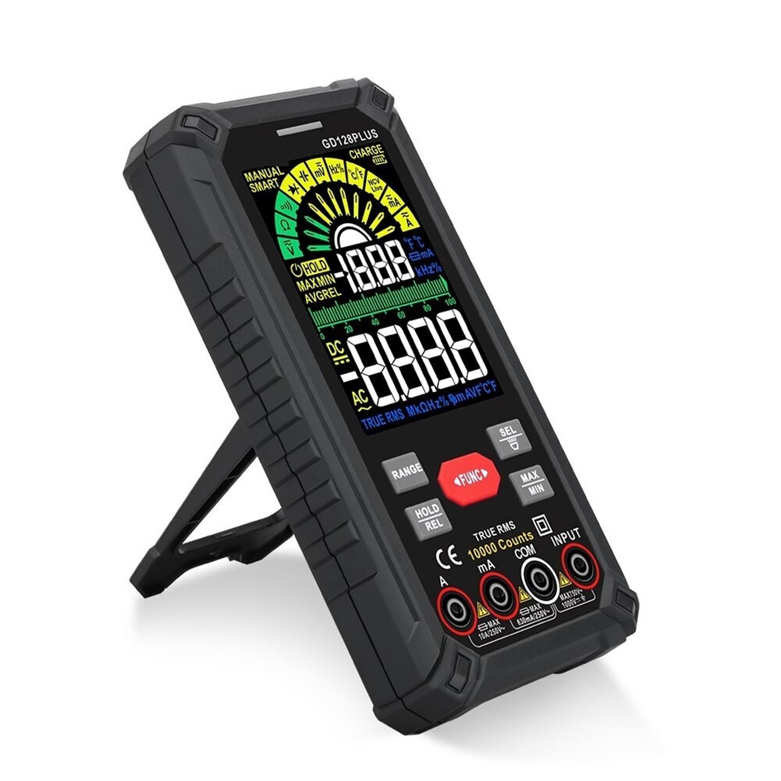 Multimetr cyfrowy, Inteligentny akumulatorowy cyfrowy multimetr True RMS 9999 zliczeń 1000 V 10 ADC AC napięcie prądu multimetr kolorowy LCD multitester