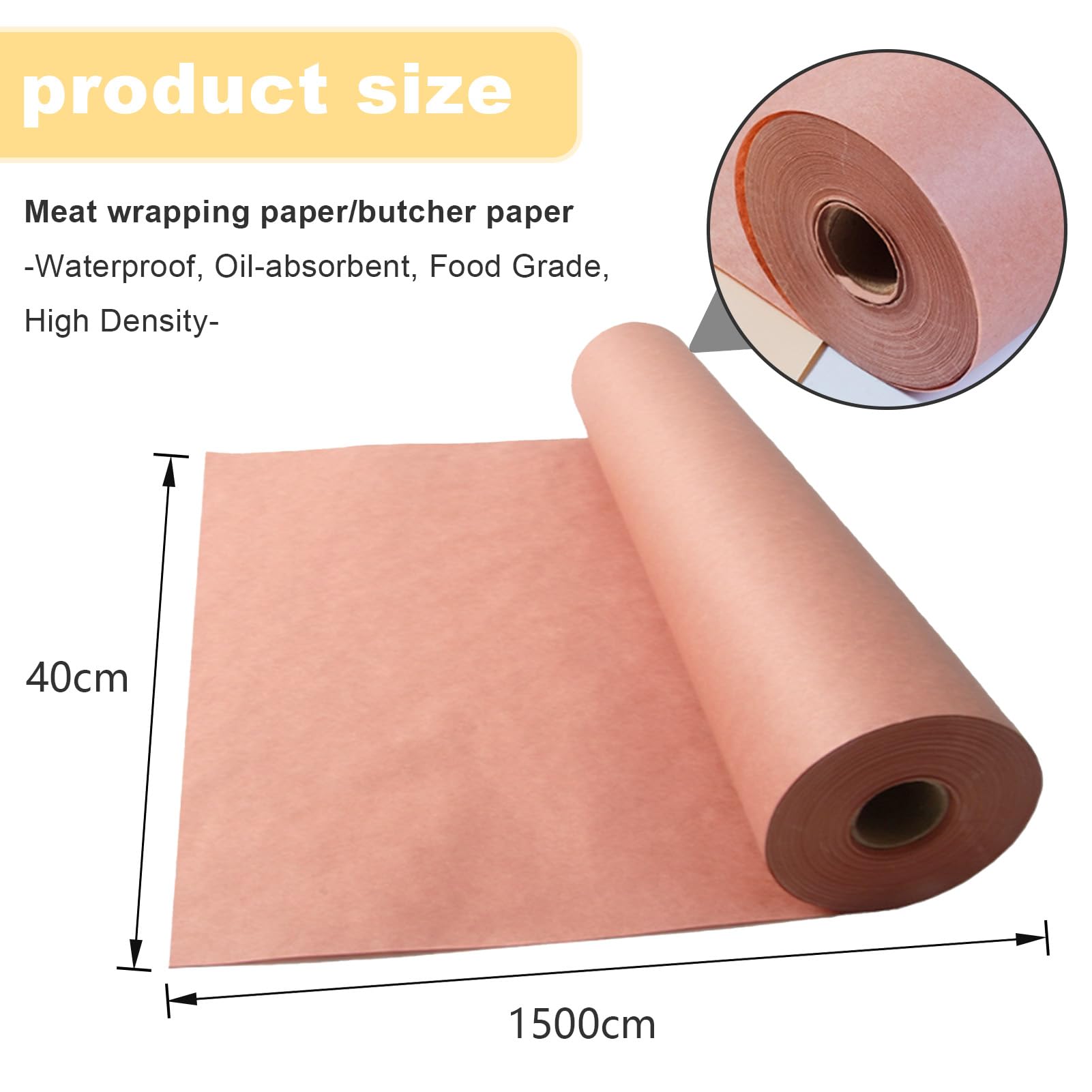 Pink Butcher Paper - Metzgerpapier Rolle BBQ - 40cm x 15m Grillpapier - Butcher Paper für Grill Smoker Fisch Fleisch BBQ