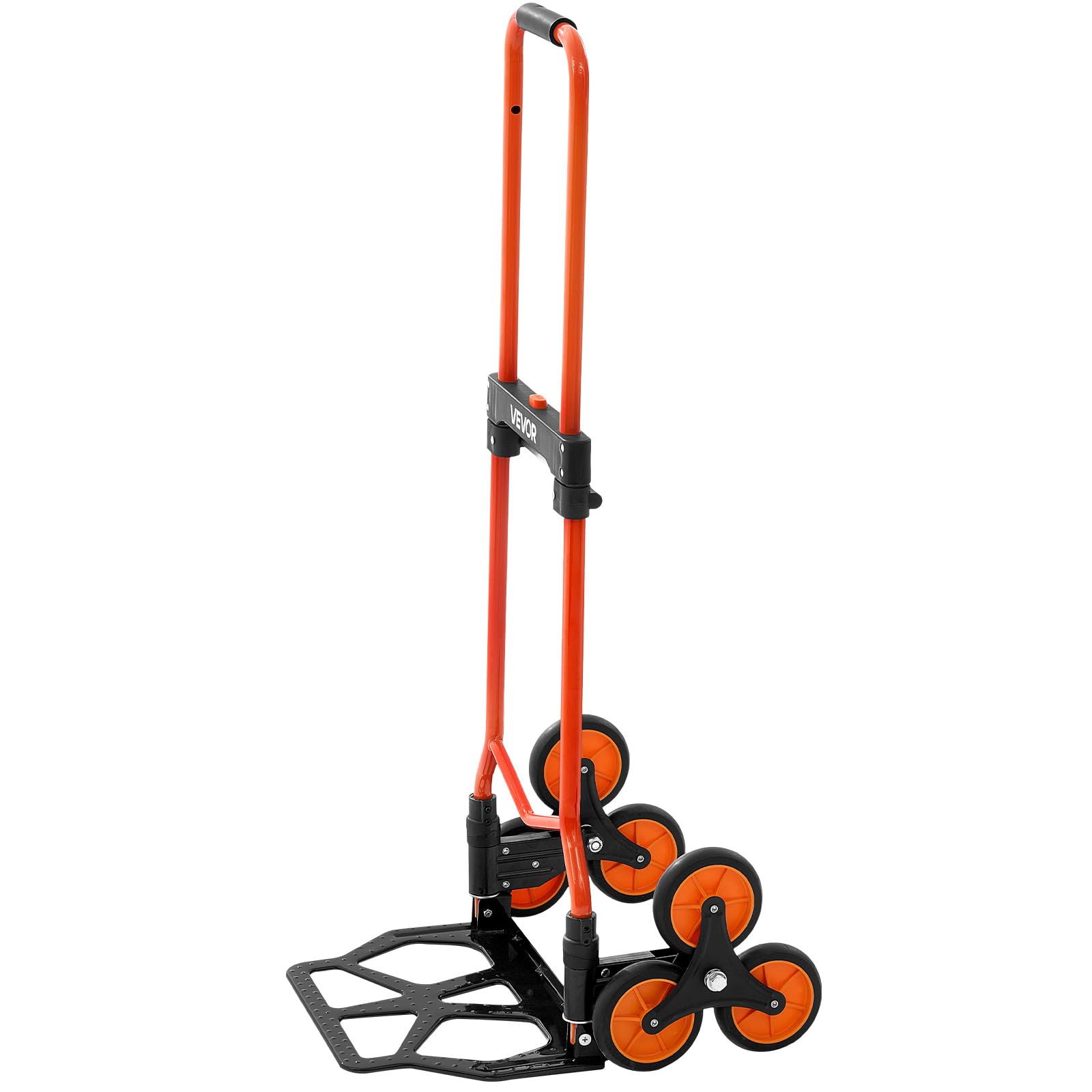 VEVOR Carretilla de Mano Plegable con Asa Telescópica, Carga Máxima 54 kg, Carro Sube Escaleras Resistente, Marco de Acero al Carbono, con 2 Cuerdas y 6 Ruedas, para Almacén Compra Oficina y Hogar