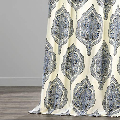 Image of HPD Half Price Drapes Printed Curtains Paisley Damask Cotton Curtains 96 Inches Long (1 Panel) Room Darkening Window Curtains for Living Room & Bedroom, 50W x 96L, Blue Paisley Damask