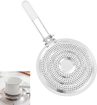 8 Inch Stainless Steel Double Heat Diffuser, Flame Guard Simmer Plate for Gas Electric Stove, Even Heat Distribution Induction Cooktop Adapter, Cool-Touch Handle Food Warmer for Moka Pot, Coffee