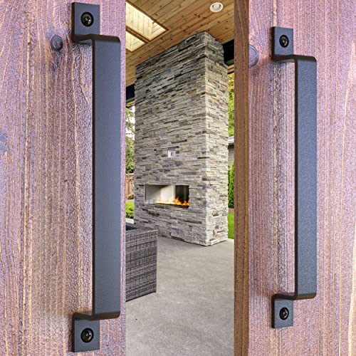 Image of 2-Pack 12 Inch Straight Bar Barn Door Handle - Black Cast Iron Pull for Sliding Doors, Gates, Sheds, Fences, Closets - Indoor Outdoor Farmhouse Hardware