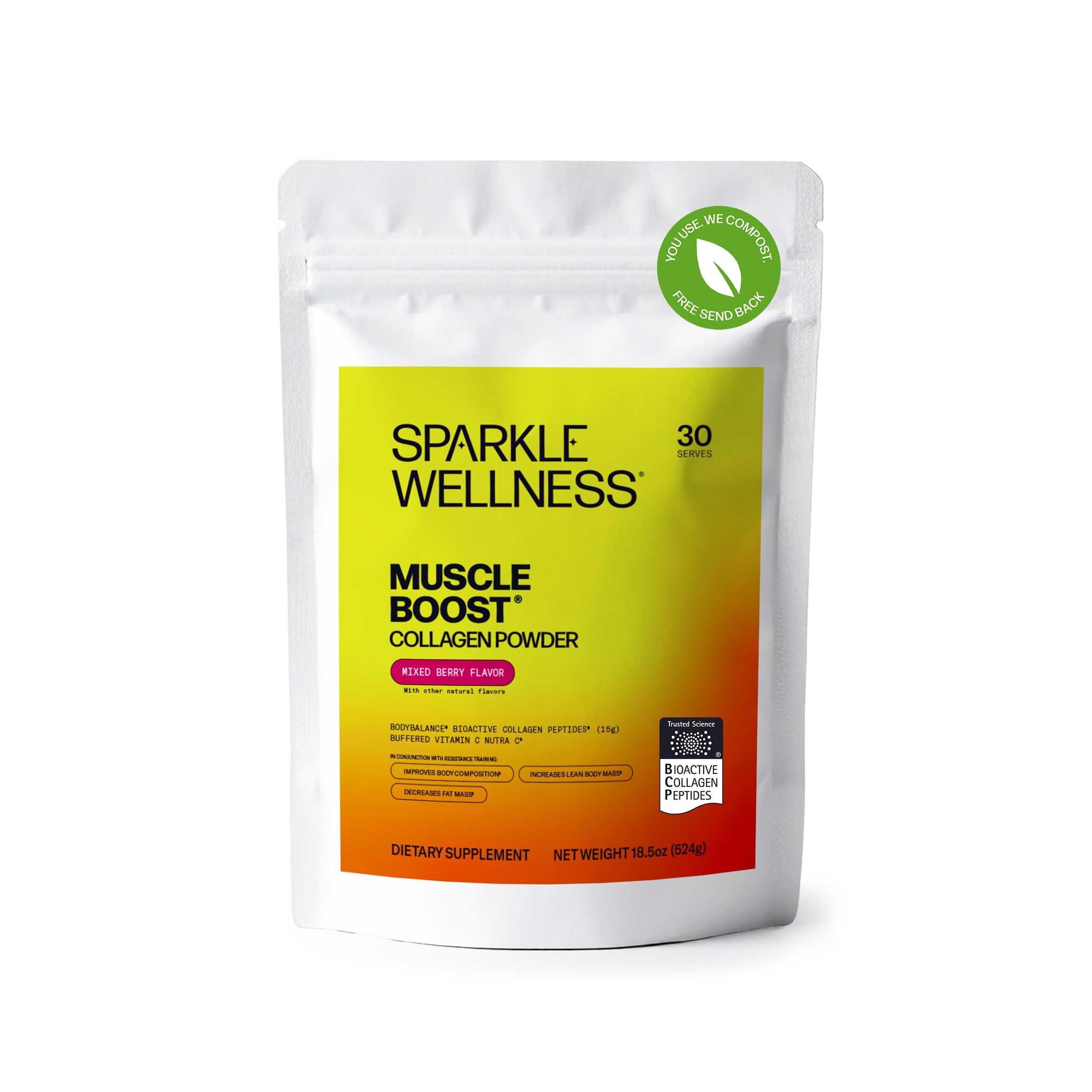 Sparkle Wellness Muscle Boost (Mixed Berry) [30-Serves] | Collagen Supplement Powder with Hydrolyzed BODYBALANCE Collagen Peptides & Buffered Vitamin C | Improves Body Composition