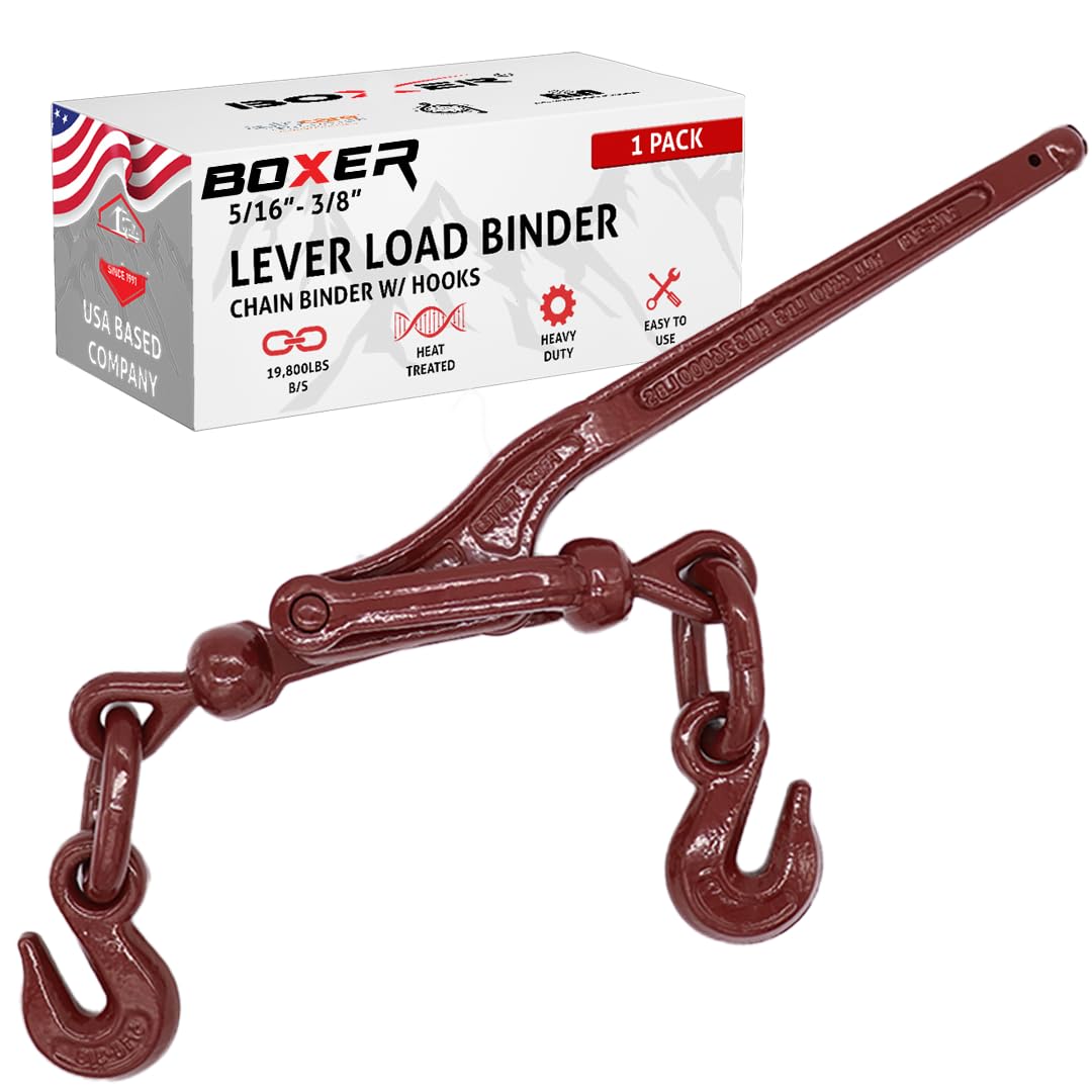 Boxer Heavy Duty Chain Lever Load Binder with Forged Grab Hooks, 5/16” – 3/8” - Chain Binder Tie Down - 19,800 LBS Breaking Strength