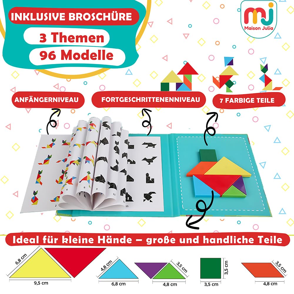 Tangram Kinder Magnetisches - Montessori-Lernspiel ab 3 Jahren - Smartes Reise-Puzzle - Ruhige Beschäftigung Zug, Flugzeug und Auto - Denkspiel - Geschenk zu Weihnachten & Geburtstag