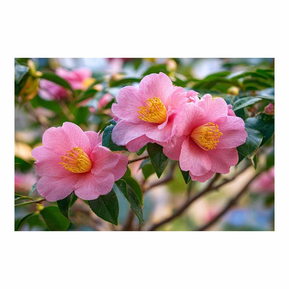 ZAMAEIU Landscape Wall Art Camellia Cluster Modern Canvas Print On Artwork, Suitable for living room, bedroom, for Kids Room Decoretc.(pink)-50x70cm Unframed