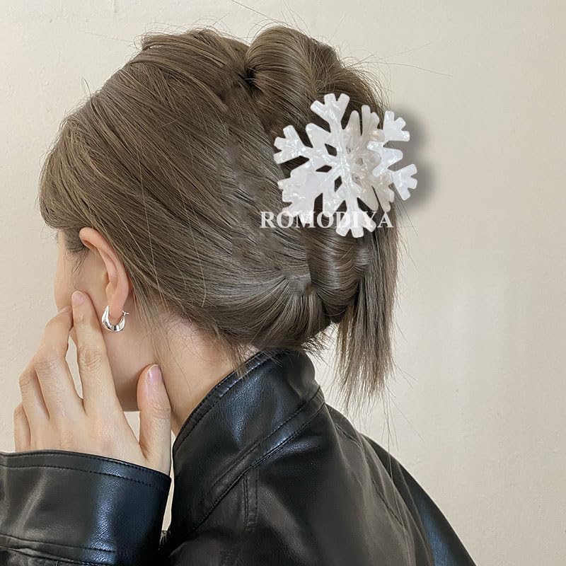 1 Pack White Snowflake Hair Claw Clips Winter Hair Clips for Thick or Thin Hairs Christmas Hair Accessories Strong Hold Large Hair Catch Clip Non Slip Acrylic Jaw Clips for Women Girl Party Decoration - Image 7
