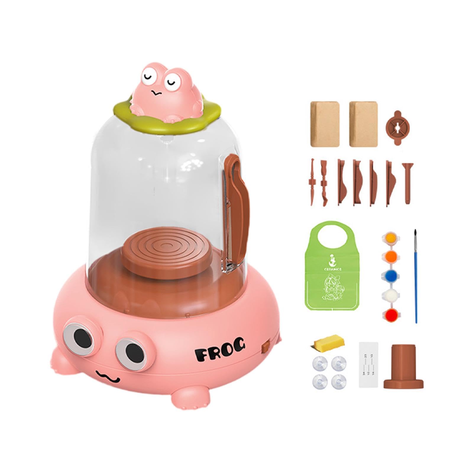 Elektrischer Töpferscheibe Bastel-kit Keramikmaschine Tonrad Kreatives Handwerk USB-anschluss mit Mal- Und Schnitzwerkzeug aus Metall für Kinder, Rosa