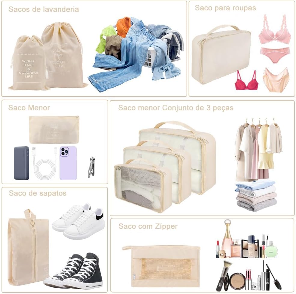 Kit 10 Necessaire Organizadores De Malas Para Viagem - Completo: Necessaire Feminina, Organizador De Bolsa E Mala - Perfeito Acessórios Para Kit Viagem E Organização - Vanova (BEGE) Kit 10 Necessaire Organizadores De Malas Para Viagem - Completo: Necessaire Feminina, Organizador De Bolsa E Mala - Perfeito Acessórios Para Kit Viagem E Organização - Vanova (BEGE)