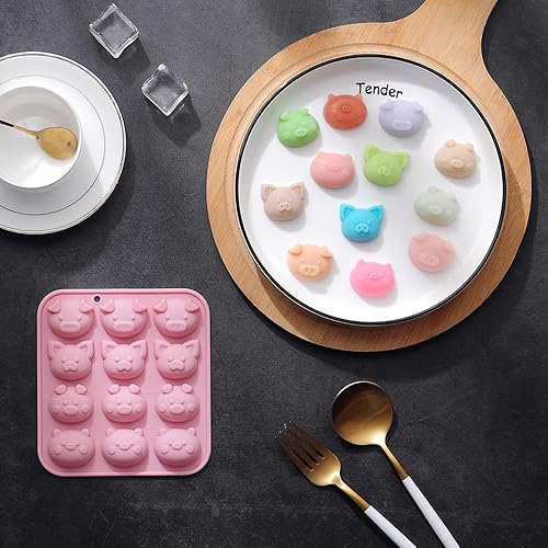 Miniatura 8 de Paquete de 2 moldes de silicona para chocolate con 12 cavidades, bandeja para hornear con temática de cerditos de cavidad, herramienta de hornear