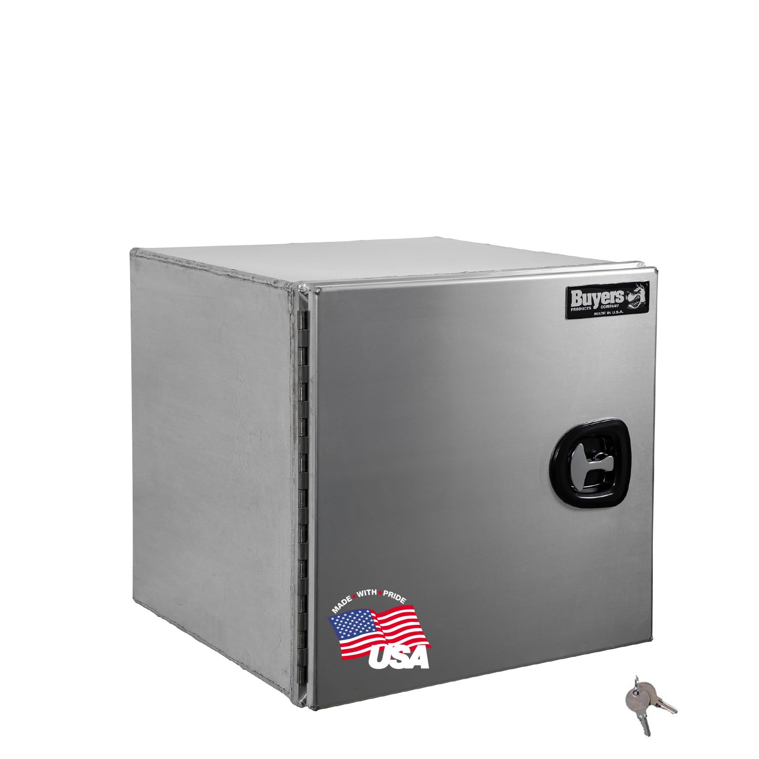 Buyers Products 1705395 Pro Series 18x18x18 Smooth Aluminum Underbody Truck Tool Box, Single Barn Door, Compression Latch, 0.125 in Thick, Rain Gutter &amp; Bulb Seal, Bolt-On Stainless Hinge