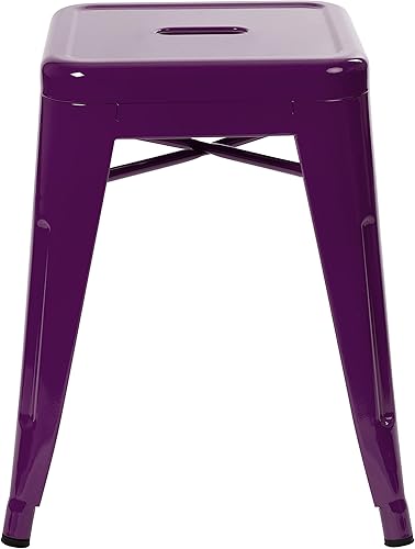 Miniatura 6 de Flash Furniture Taburete de metal para mesa de comedor, taburete de grado comercial Kai morado sin espalda, silla de comedor apilable de 18