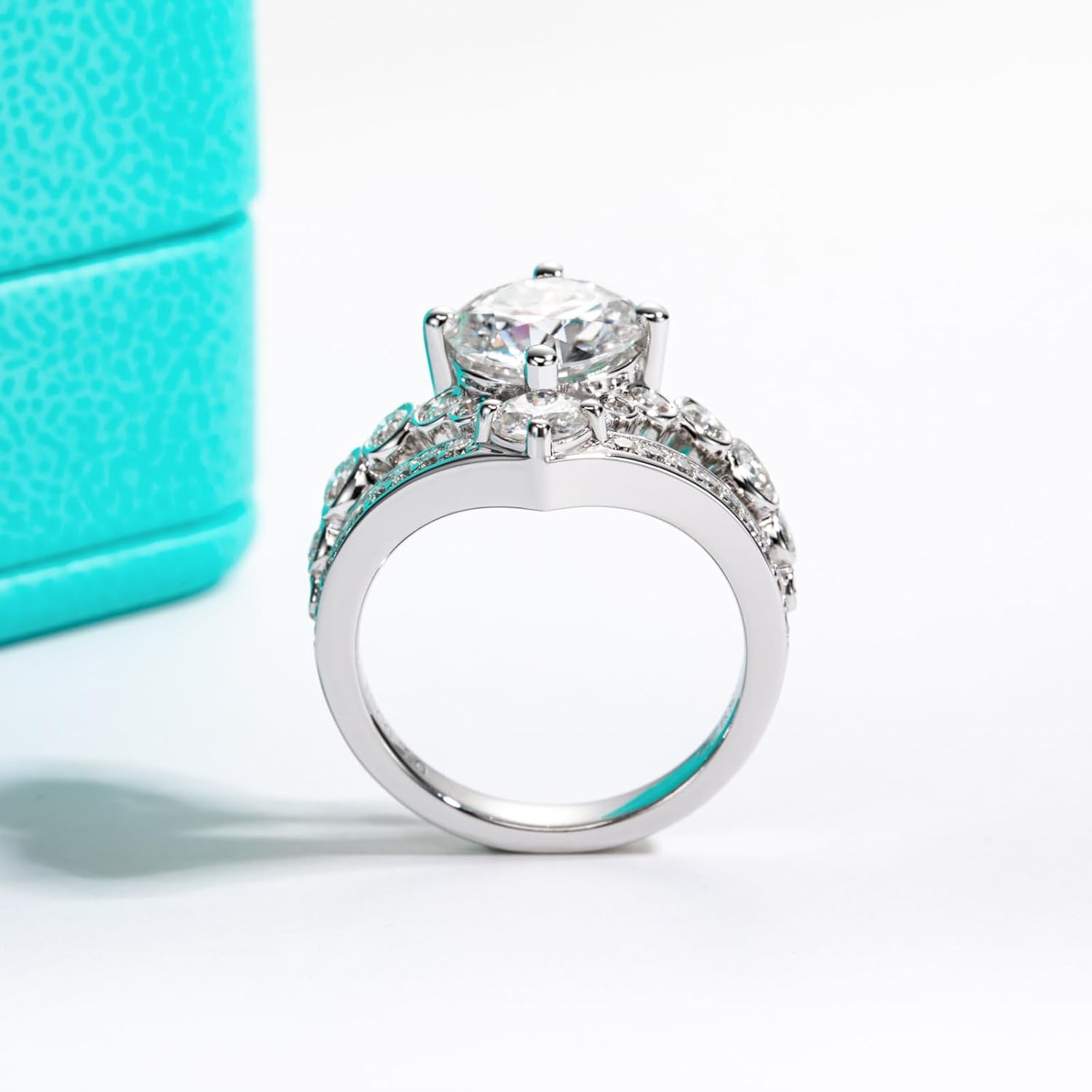 AnuClub Moissanite Engagement Rings 3.55/4.08cttw D Color VVS1 925 Sterling Silver Crown Wedding Promise Wedding Eternity Band Rings for Women with Certificate - Image 7